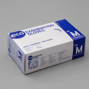 Перчатки латексные опудренные Eco, размер М, смотровые, нестерильные, 100 шт/уп, цвет белый Перчатки латексные опудренные Eco, размер М, смотровые, нестерильные, 100 шт/уп, цвет белый