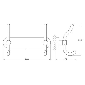 Планка с двумя крючками-вешалками 18 см, хром, ARTWELLE Планка с двумя крючками-вешалками 18 см, хром, ARTWELLE