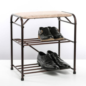 Подставка для обуви с сиденьем, 3 яруса, 45×32×48,5 см, замша, цвет медный антик Подставка для обуви с сиденьем, 3 яруса, 45×32×48,5 см, замша, цвет медный антик