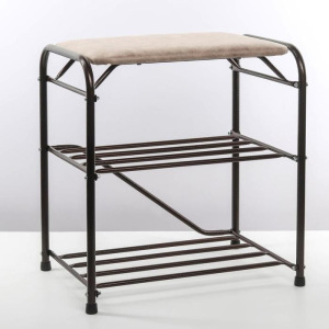 Подставка для обуви с сиденьем, 3 яруса, 45×32×48,5 см, замша, цвет медный антик Подставка для обуви с сиденьем, 3 яруса, 45×32×48,5 см, замша, цвет медный антик