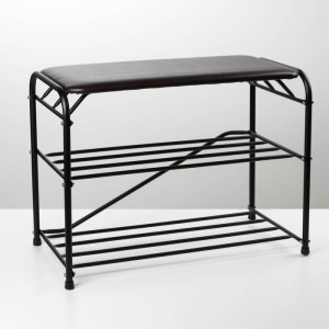 Подставка для обуви с сиденьем, 3 яруса, 65×32×48,5 см, цвет чёрный Подставка для обуви с сиденьем, 3 яруса, 65×32×48,5 см, цвет чёрный