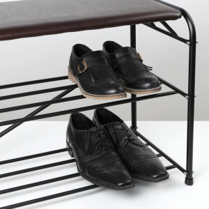 Подставка для обуви с сиденьем, 3 яруса, 65×32×48,5 см, цвет чёрный Подставка для обуви с сиденьем, 3 яруса, 65×32×48,5 см, цвет чёрный