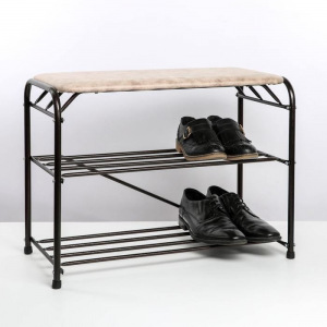 Подставка для обуви с сиденьем, 3 яруса, 65×32×48,5 см, замша, цвет медный антик Подставка для обуви с сиденьем, 3 яруса, 65×32×48,5 см, замша, цвет медный антик