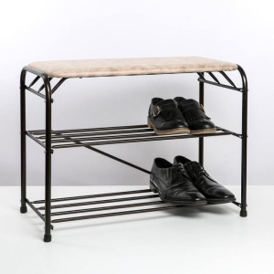 Подставка для обуви с сиденьем, 3 яруса, 65×32×48,5 см, замша, цвет медный антик Подставка для обуви с сиденьем, 3 яруса, 65×32×48,5 см, замша, цвет медный антик