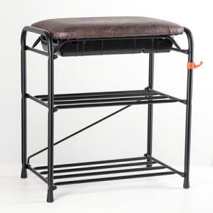 Подставка для обуви с сиденьем и ящиком ЗМИ, 3 яруса, 45×30×48 см, цвет чёрный Подставка для обуви с сиденьем и ящиком ЗМИ, 3 яруса, 45×30×48 см, цвет чёрный