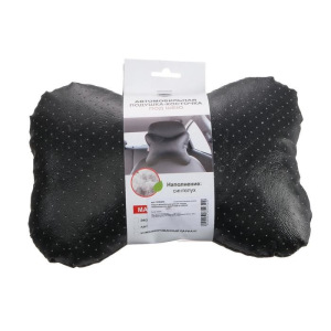 Подушка автомобильная косточка, на подголовник, экокожа перфорированная, черный 16х24 см Подушка автомобильная косточка, на подголовник, экокожа перфорированная, черный 16х24 см