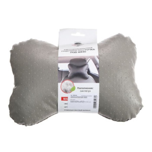 Подушка автомобильная косточка, на подголовник, экокожа перфорированная, серый 16х24 см Подушка автомобильная косточка, на подголовник, экокожа перфорированная, серый 16х24 см