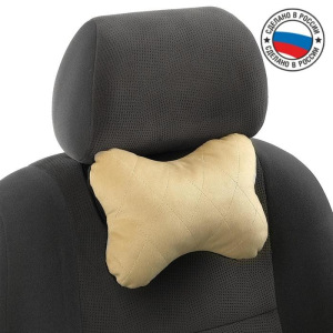 Подушка автомобильная косточка, на подголовник, велюр, бежевый, ромб, 16х24 см Подушка автомобильная косточка, на подголовник, велюр, бежевый, ромб, 16х24 см
