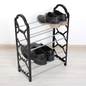 Полка для обуви Доляна, 4 яруса, 42×19×58 см, цвет чёрный Полка для обуви Доляна, 4 яруса, 42×19×58 см, цвет чёрный