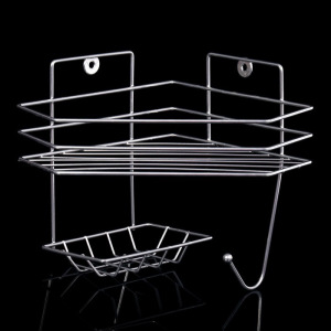 Полка угловая с мыльницей и вешалкой, 1 ярус, 25×18×20 см, цвет хром Полка угловая с мыльницей и вешалкой, 1 ярус, 25×18×20 см, цвет хром