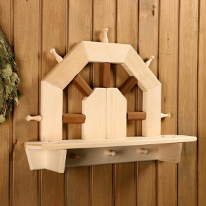 Полка вешалка "Штурвал", сосна, натуральный, 55×50×10 см Полка вешалка "Штурвал", сосна, натуральный, 55×50×10 см