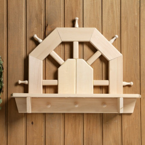 Полка вешалка "Штурвал", сосна, натуральный, 55×50×10 см Полка вешалка "Штурвал", сосна, натуральный, 55×50×10 см