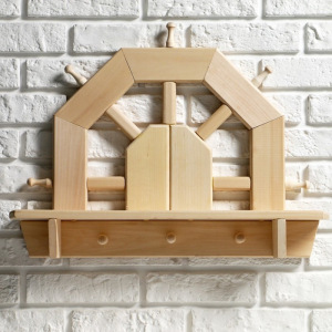 Полка вешалка "Штурвал", сосна, натуральный, 55×50×10 см Полка вешалка "Штурвал", сосна, натуральный, 55×50×10 см