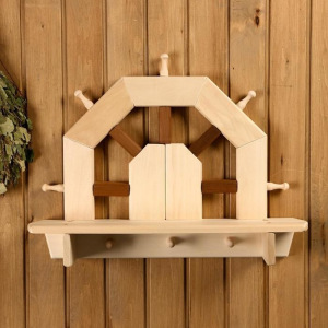 Полка вешалка "Штурвал", сосна, натуральный, 55×50×10 см Полка вешалка "Штурвал", сосна, натуральный, 55×50×10 см