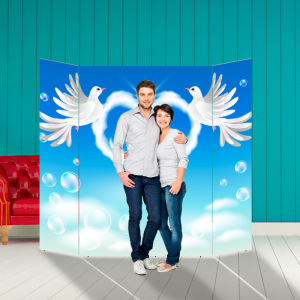 Ширма - Фотозона "Голуби с сердцем" 210×190см Ширма - Фотозона "Голуби с сердцем" 210×190см