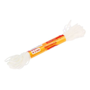 Шнур бытовой, полиэфир, d=3 мм, 10 м, цвет белый Шнур бытовой, полиэфир, d=3 мм, 10 м, цвет белый