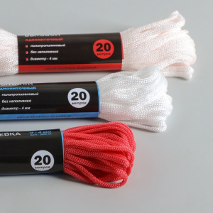 Шнур-верёвка бытовой, d=4 мм, 20 м, цвет МИКС Шнур-верёвка бытовой, d=4 мм, 20 м, цвет МИКС