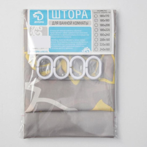 Штора для ванной комнаты Доляна «Большие цветы», с люверсами, 180×180 см, полиэстер, цвет серо-жёлтый Штора для ванной комнаты Доляна «Большие цветы», с люверсами, 180×180 см, полиэстер, цвет серо-жёлтый