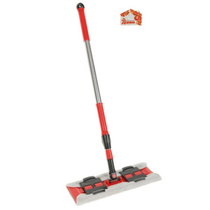Швабра плоская Доляна, телескопическая стальная ручка 82-127 см, 2 насадки из микрофибры 37×12 см Швабра плоская Доляна, телескопическая стальная ручка 82-127 см, 2 насадки из микрофибры 37×12 см