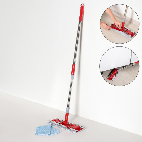 Швабра плоская Доляна, телескопическая стальная ручка 86-120 см, насадка из микрофибры 34×14 см