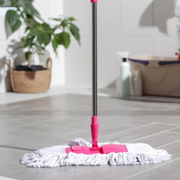 Швабра плоская Доляна, телескопическая стальная ручка 87-120 см, насадка х/б 43×12 см, цвет МИКС