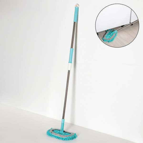 Швабра плоская гибкая Доляна, телескопическая стальная ручка 82-125 см, микрофибра букли, 29×13 см