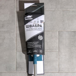 Швабра плоская со стальной телескопической ручкой Raccoon, 41×12×77(130) см, микрофибра Швабра плоская со стальной телескопической ручкой Raccoon, 41×12×77(130) см, микрофибра