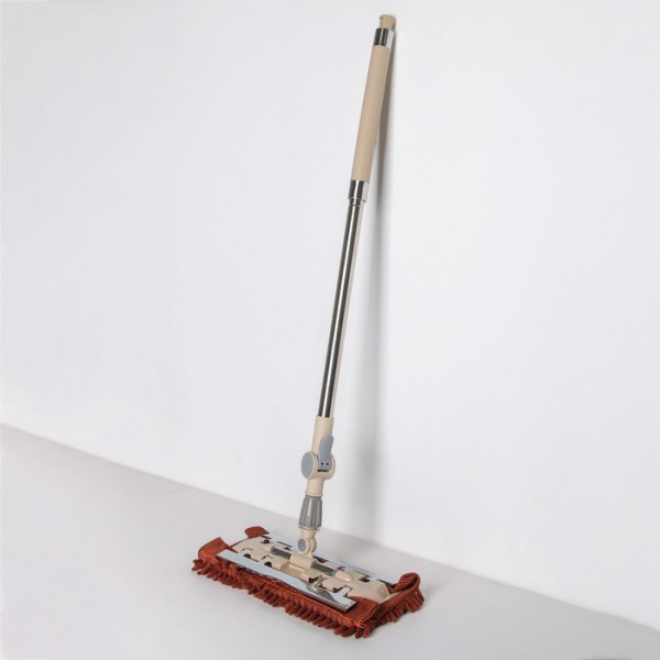 Швабра плоская, телескопическая ручка 94-121 см, насадка микрофибра букли 33×13 см, цвет бежево-коричневый