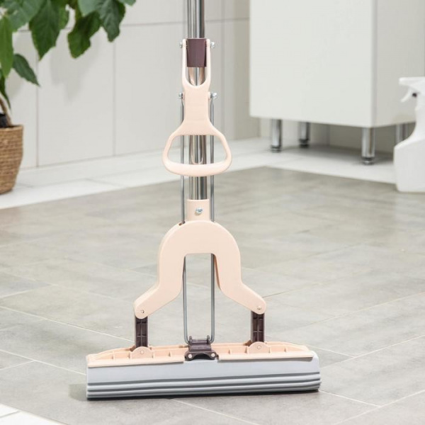 Швабра PVA со складным отжимом Доляна, составная стальная ручка 89-120 см, насадка 27×6 см