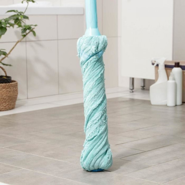 Швабра с отжимом Доляна, стальная ручка 130 см, насадка микрофибра, цвет голубой