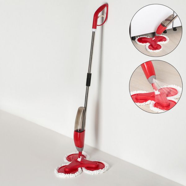 Швабра с распылителем Доляна, металлическая ручка 122 см, 3 насадки из микрофибры, цвет МИКС