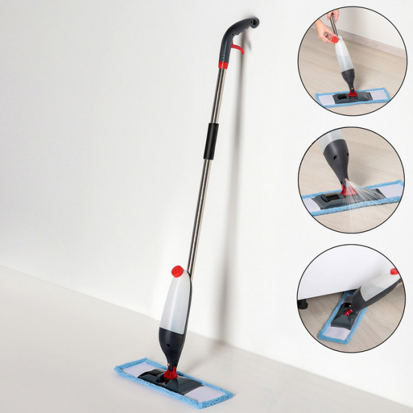 Швабра с распылителем Доляна, металлическая ручка 124 см, насадка из микрофибры 40×10 см, цвет МИКС