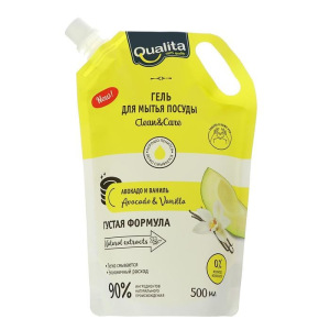 Средство для мытья посуды, QUALITA AVOKADO&VANILLA, дой-пак, 500 мл Средство для мытья посуды, QUALITA AVOKADO&VANILLA, дой-пак, 500 мл
