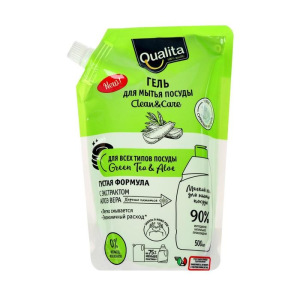Средство для мытья посуды, QUALITA GREEN TEA&ALOE, дой-пак, 500 мл Средство для мытья посуды, QUALITA GREEN TEA&ALOE, дой-пак, 500 мл