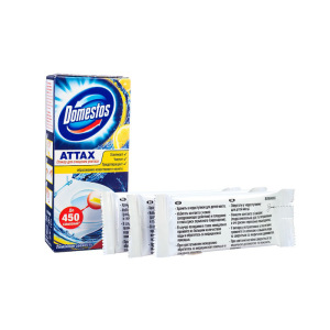 Стикер для очищения унитаза Domestos Attax «Лимонная свежесть», 3 шт. по 10 г Стикер для очищения унитаза Domestos Attax «Лимонная свежесть», 3 шт. по 10 г