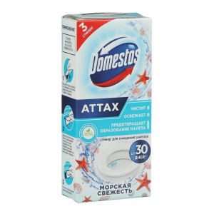 Стикер для очищения унитаза Domestos Attax «Морская свежесть», 3 шт. по 10 г Стикер для очищения унитаза Domestos Attax «Морская свежесть», 3 шт. по 10 г