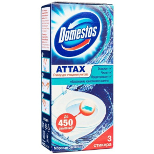 Стикер для очищения унитаза Domestos Attax «Морская свежесть», 3 шт. по 10 г Стикер для очищения унитаза Domestos Attax «Морская свежесть», 3 шт. по 10 г