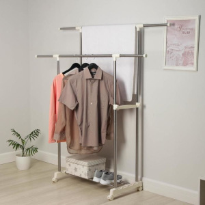 Стойка для одежды телескопическая усиленная, 2 перекладины, 90(160)×43×90(160) см Стойка для одежды телескопическая усиленная, 2 перекладины, 90(160)×43×90(160) см