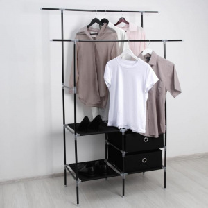 Стойка для вещей Доляна, 2 перекладины, 2 ящика, 120×43×169 см, цвет чёрный Стойка для вещей Доляна, 2 перекладины, 2 ящика, 120×43×169 см, цвет чёрный