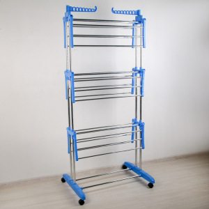 Сушилка для белья напольная 3-х уровневая, 75(126)×64×170 см, рабочая длина 16 м, на колёсах, нержавеющая сталь Сушилка для белья напольная 3-х уровневая, 75(126)×64×170 см, рабочая длина 16 м, на колёсах, нержавеющая сталь