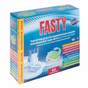 Таблетки для посудомоечных машин Fasty 10 в 1, лимон, 60 шт. Таблетки для посудомоечных машин Fasty 10 в 1, лимон, 60 шт.