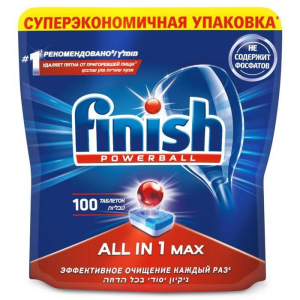 Таблетки для посудомоечных машин Finish All in1 Fizzing Action, 100 шт Таблетки для посудомоечных машин Finish All in1 Fizzing Action, 100 шт