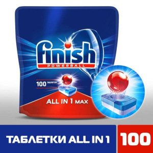 Таблетки для посудомоечных машин Finish All in1 Fizzing Action, 100 шт Таблетки для посудомоечных машин Finish All in1 Fizzing Action, 100 шт