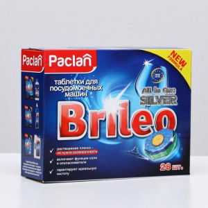 Таблетки для посудомоечных машин Paclan All in one Silver, 28 шт. Таблетки для посудомоечных машин Paclan All in one Silver, 28 шт.