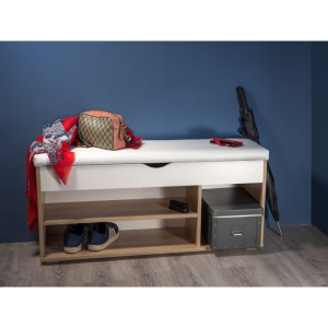 Тумба для обуви Лайт, 1055х315х510, Дуб сонома/Белый/Белый кожзам Тумба для обуви Лайт, 1055х315х510, Дуб сонома/Белый/Белый кожзам