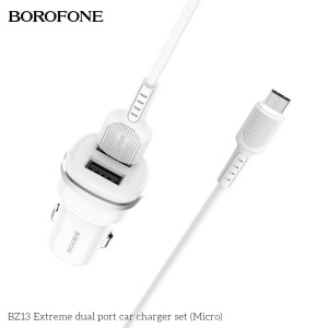 Автомобильное зарядное устройство BOROFONE BZ13 Extreme 2*USB, 2.4A, белый, кабель MicroUSB Автомобильное зарядное устройство BOROFONE BZ13 Extreme 2*USB, 2.4A, белый, кабель MicroUSB