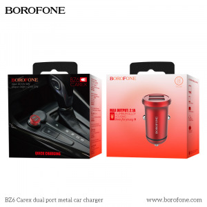 Автомобильное зарядное устройство BOROFONE BZ6 Carex, 2.1A, 12 Вт, красный, двойной порт Автомобильное зарядное устройство BOROFONE BZ6 Carex, 2.1A, 12 Вт, красный, двойной порт