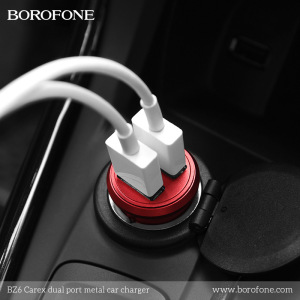 Автомобильное зарядное устройство BOROFONE BZ6 Carex, 2.1A, 12 Вт, красный, двойной порт Автомобильное зарядное устройство BOROFONE BZ6 Carex, 2.1A, 12 Вт, красный, двойной порт