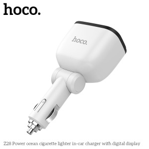 Автомобильное зарядное устройство HOCO Z28 Power Ocean, 3.1A, 2*80 Вт, белый, дисплей Автомобильное зарядное устройство HOCO Z28 Power Ocean, 3.1A, 2*80 Вт, белый, дисплей