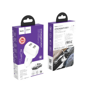 Автомобильное зарядное устройство HOCO Z36 Leader, 2.4A, белый, Двойной порт, зарядный кабель Lightning Автомобильное зарядное устройство HOCO Z36 Leader, 2.4A, белый, Двойной порт, зарядный кабель Lightning